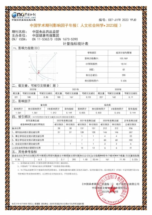 中國(guó)學(xué)術(shù)期刊影響因子年報(bào)（人文社會(huì)科學(xué)·2023版）